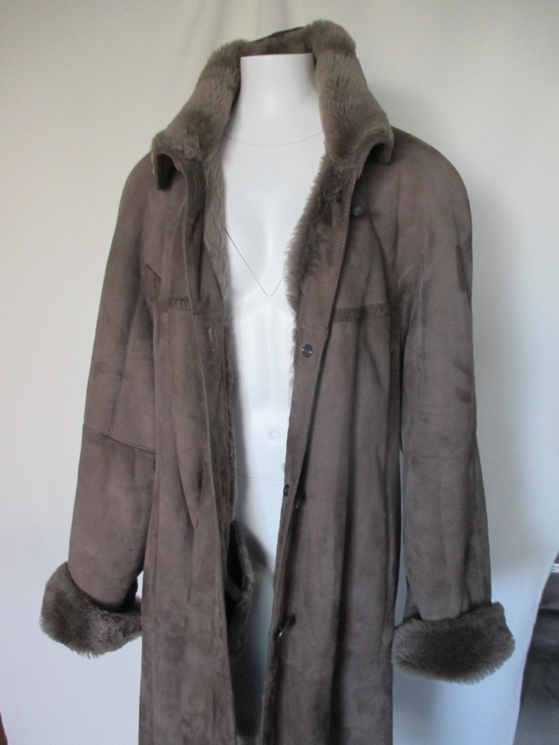 Women's or Men's Long Lamb Suede Shearling Fur Coat For Sale
