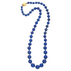 Long Graduating Lapis Bead Necklace with 14K Yellow Gold Clasp