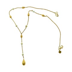 Long Lariat Drop White Bead in 18 Karat Yellow Gold Necklace