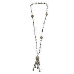 Long Lariat Silver Beaded Necklace by Daniel Swarovski
