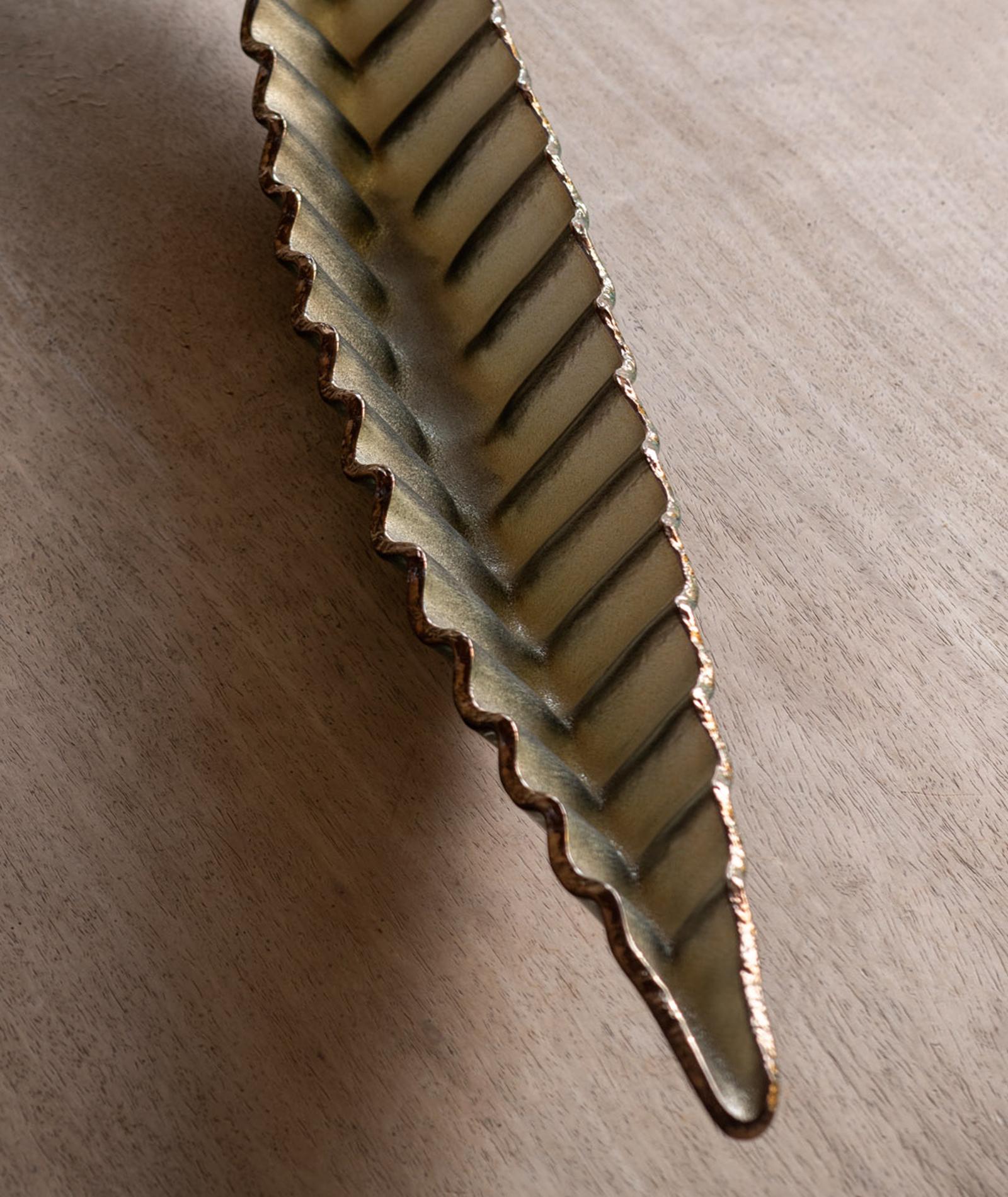 Gilt Long Leaf Glass Bowl For Sale