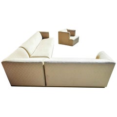Long & Lean Sectional Sofa in a Beige Chenille Fabric with Partnering Club Chair