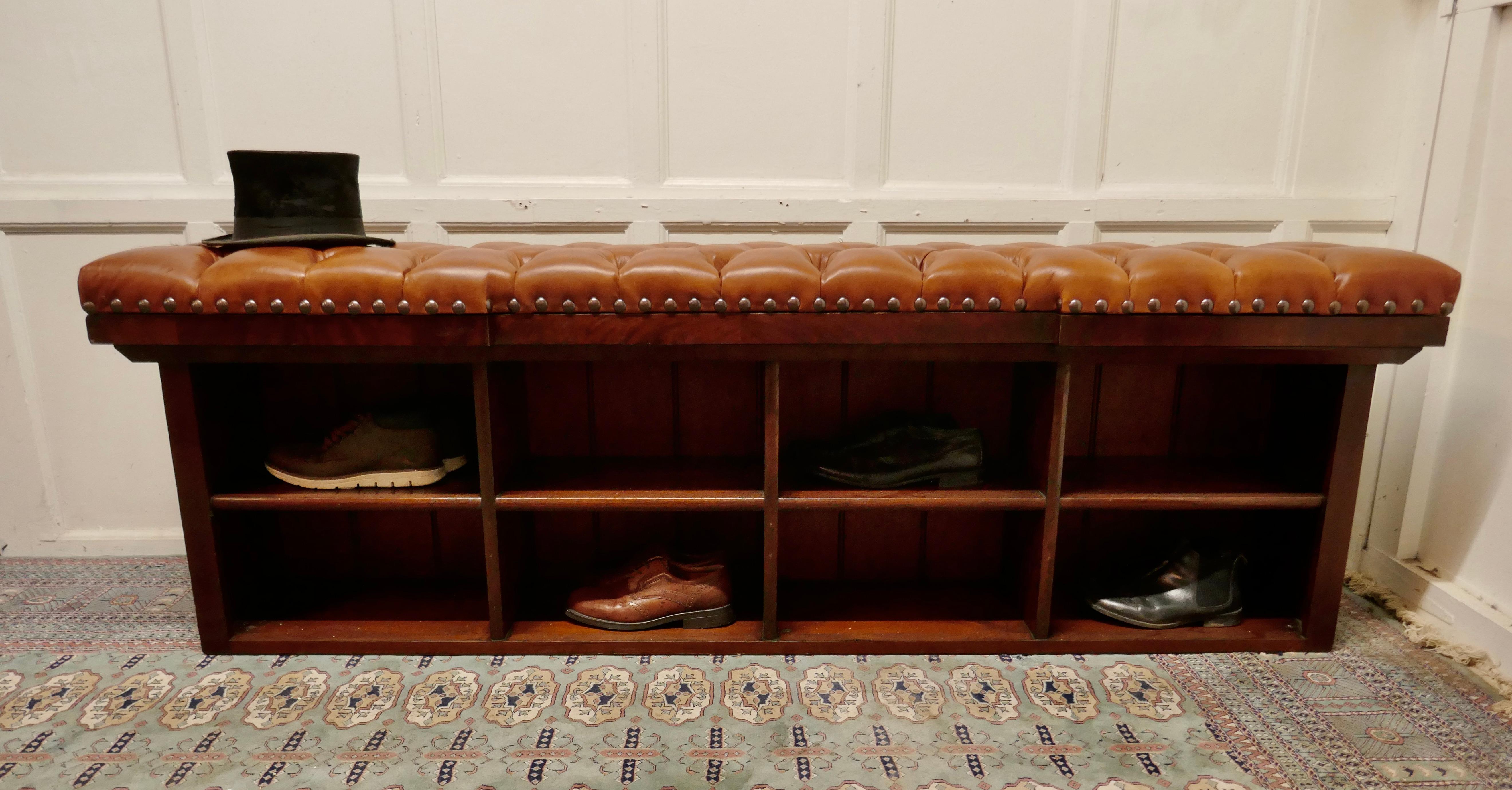 Long Leather Chesterfield Hall Seat Shoe Tidy  A Superb looking Country House pi 3
