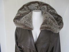 Long Leather Trench Coat with Detachable Faux Fur Hood