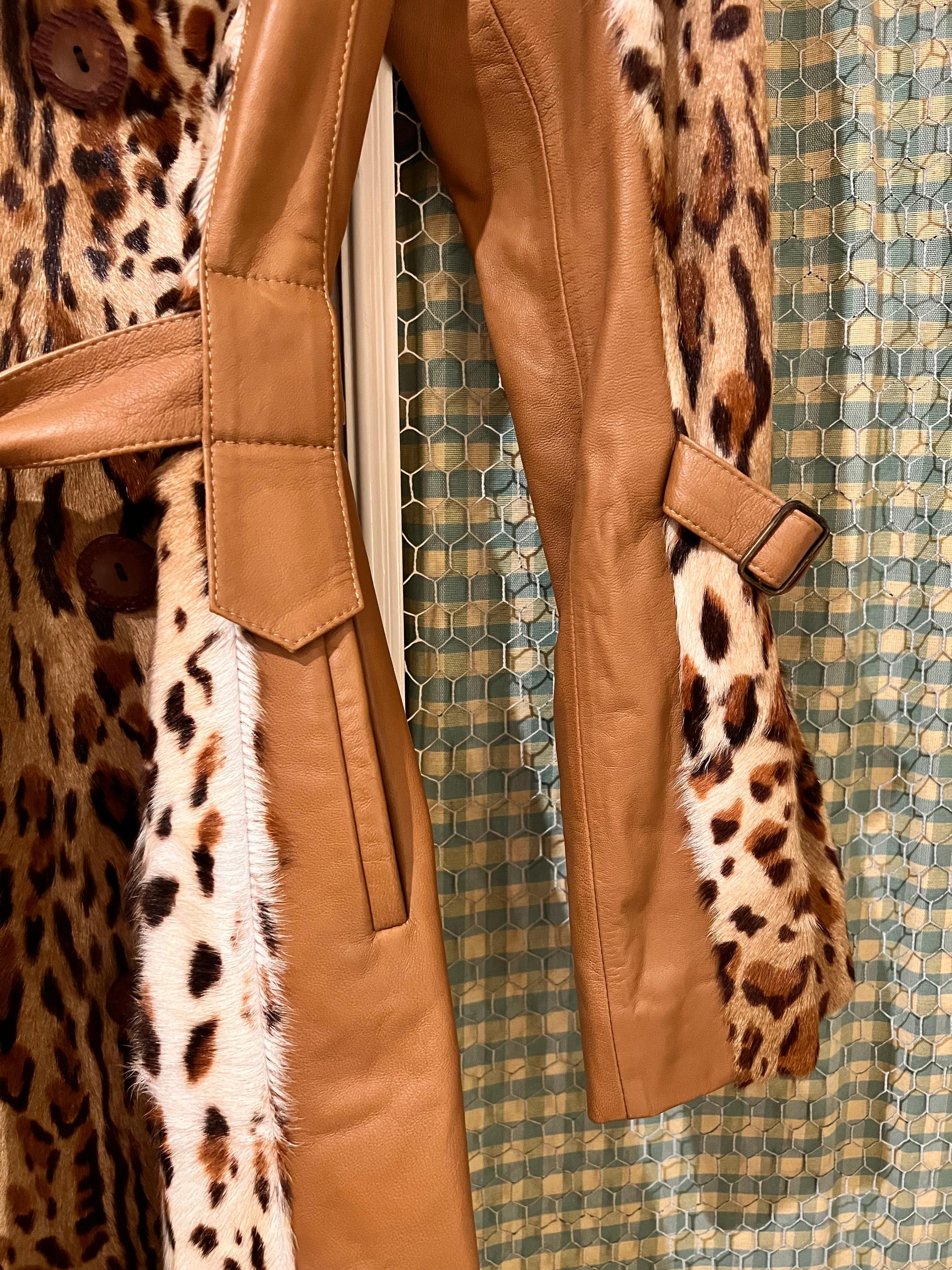 Long Leopard and brown Leather Coat For Sale 6