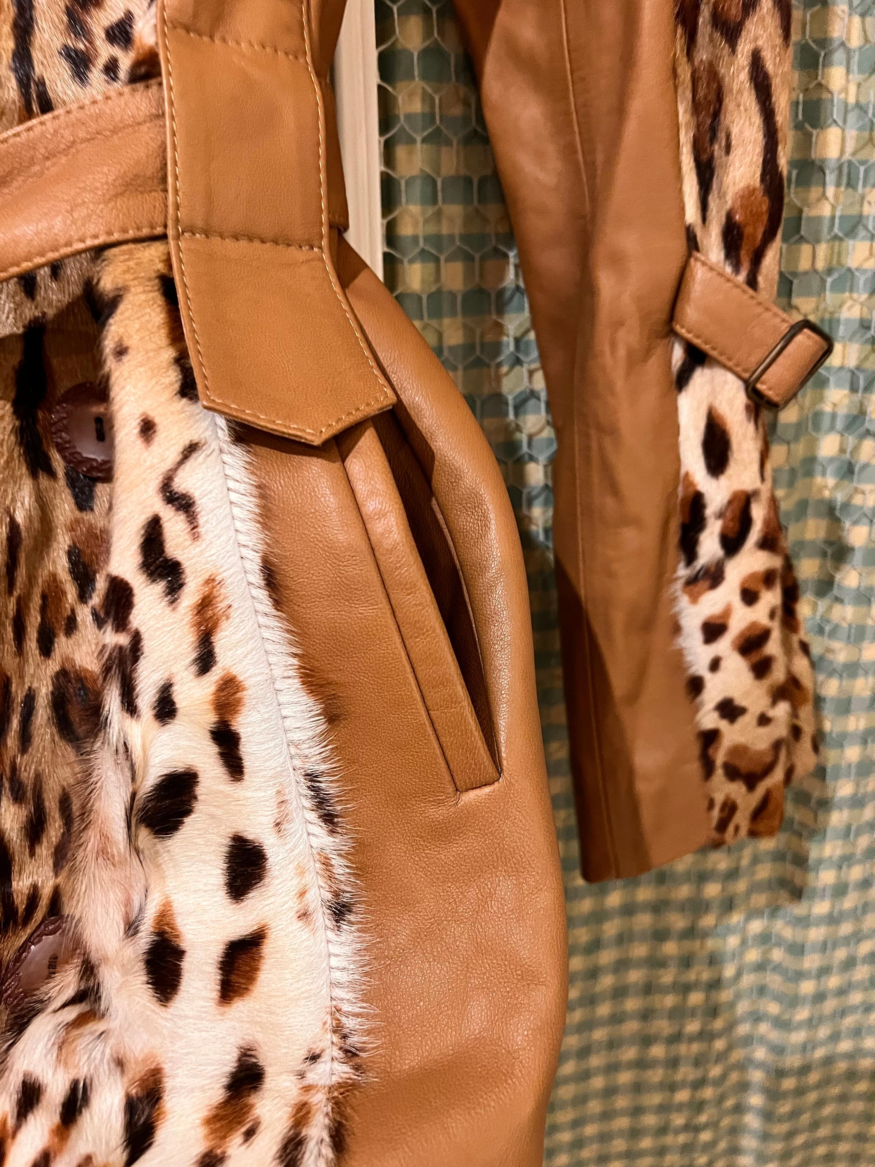 Long Leopard and brown Leather Coat For Sale 7