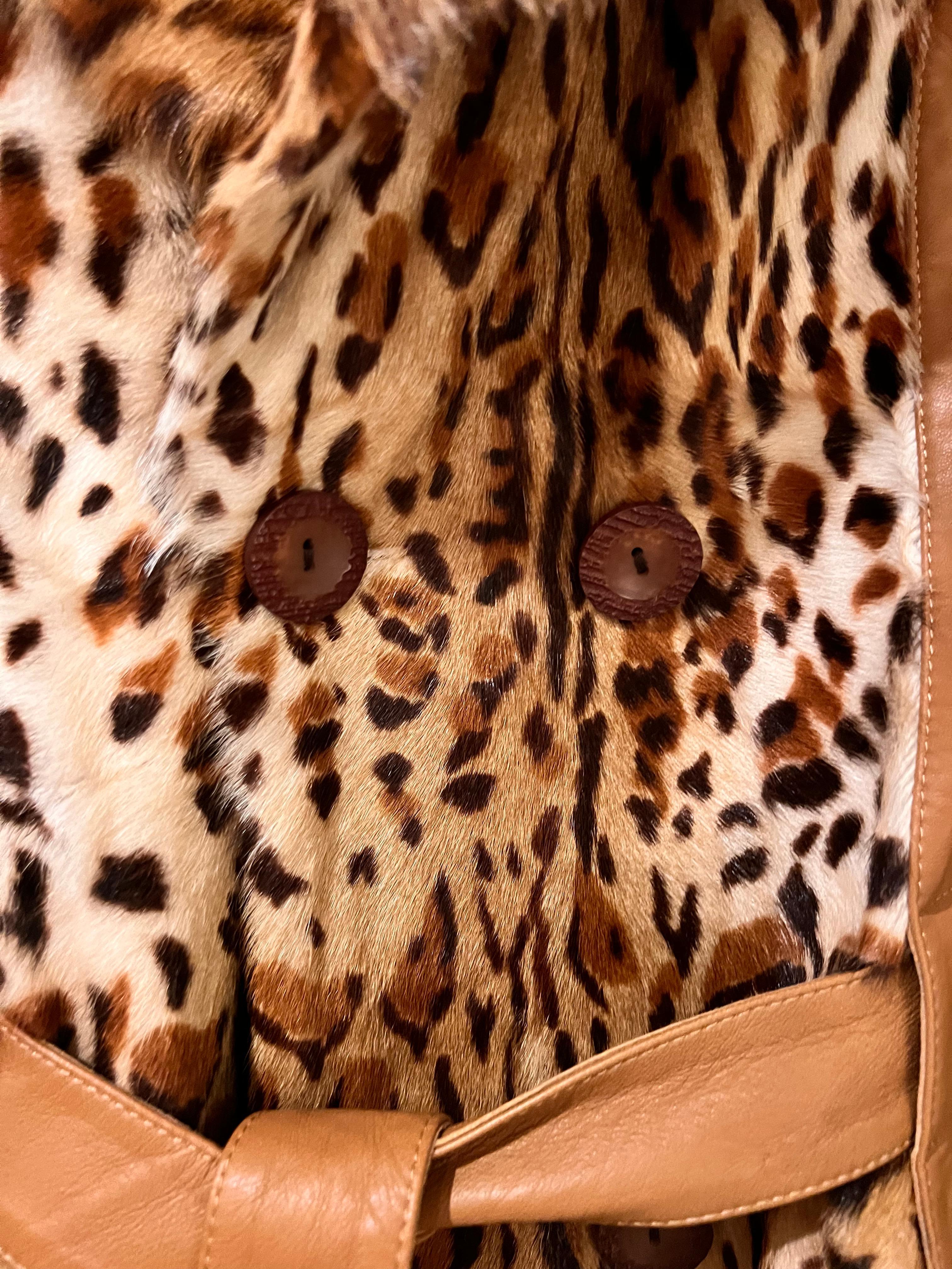 Long Leopard and brown Leather Coat For Sale 8