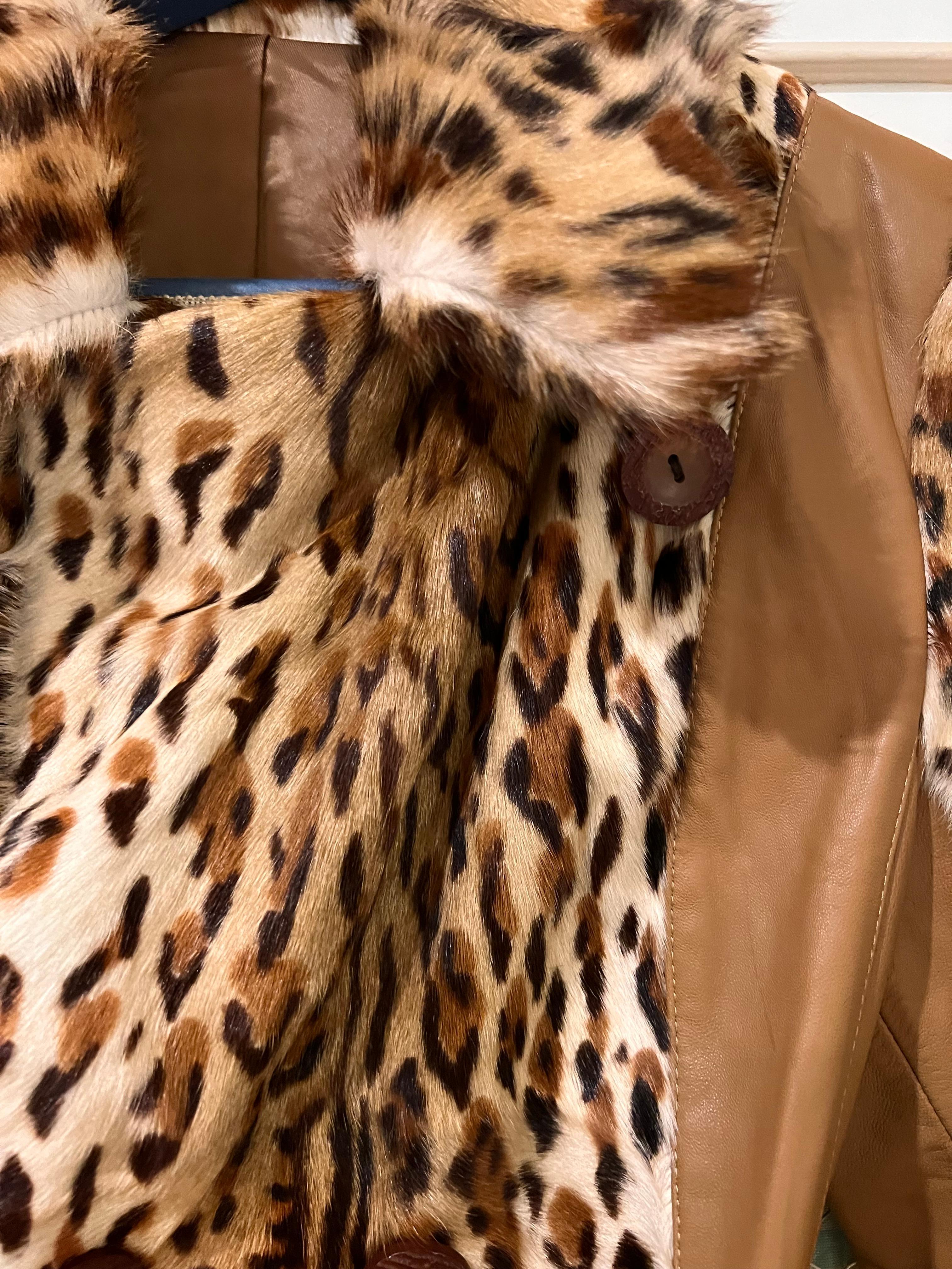 Long Leopard and brown Leather Coat For Sale 9