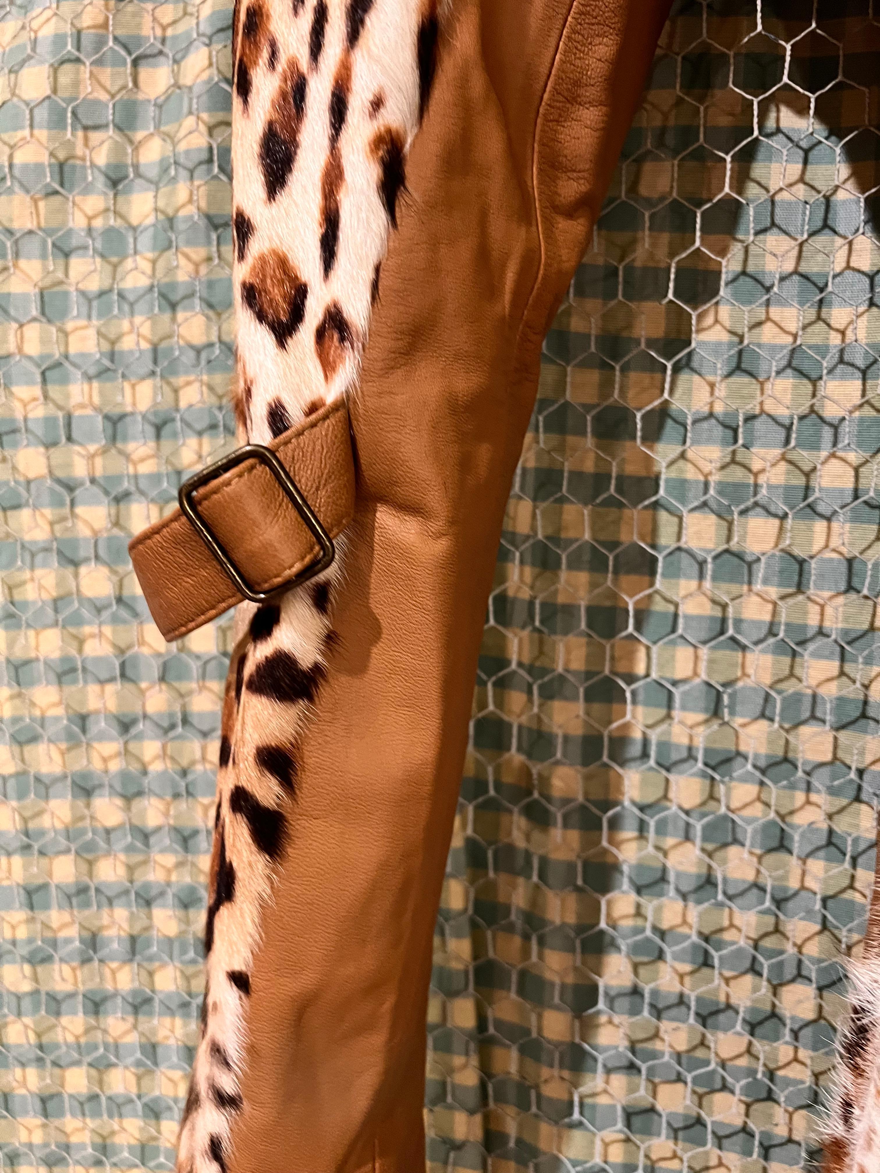 Long Leopard and brown Leather Coat For Sale 10