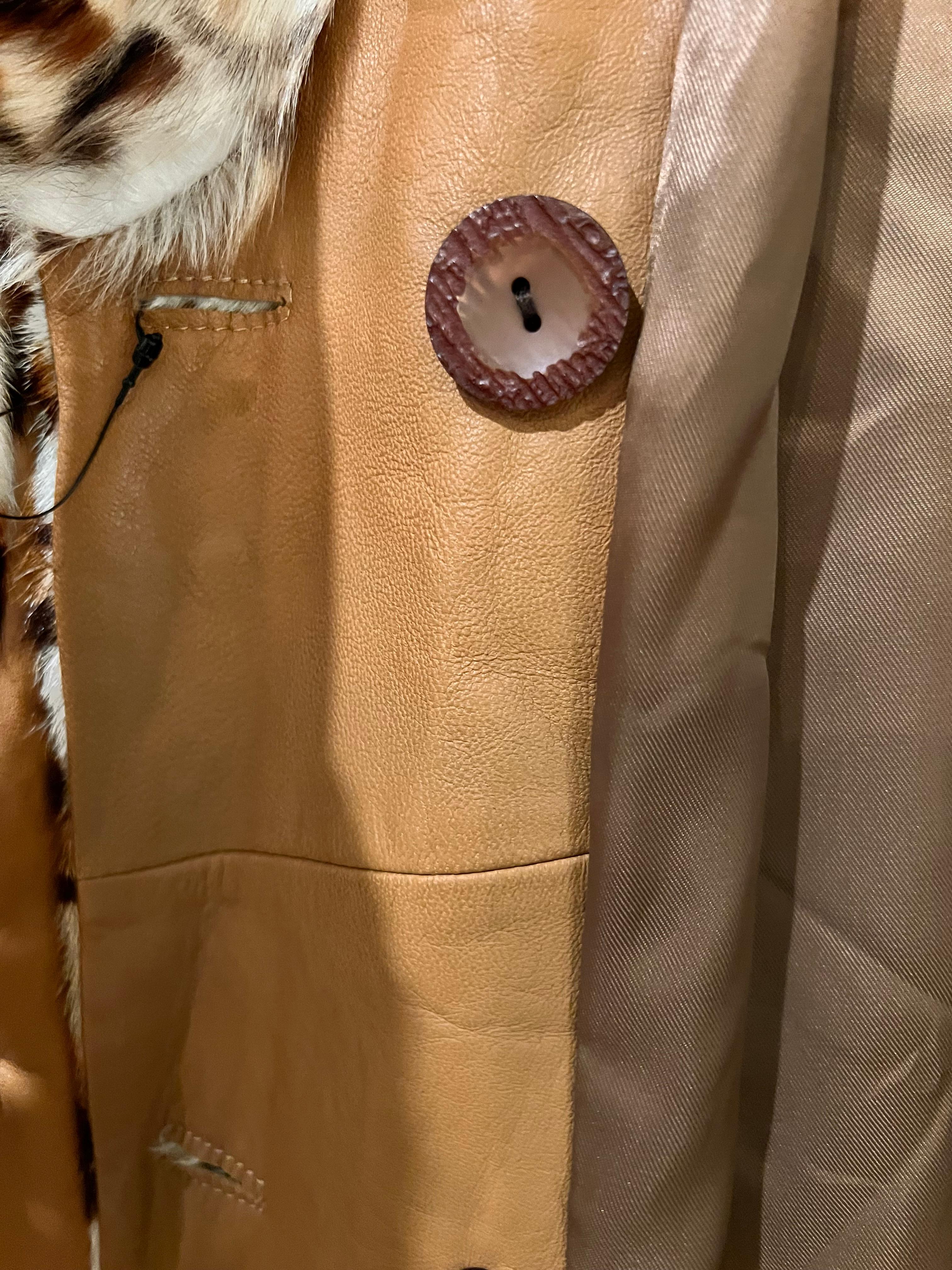 Long Leopard and brown Leather Coat For Sale 14