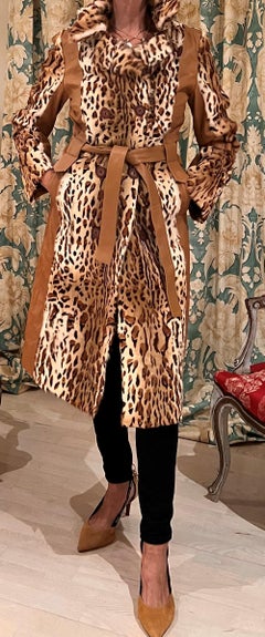 Long Leopard and brown Leather Coat