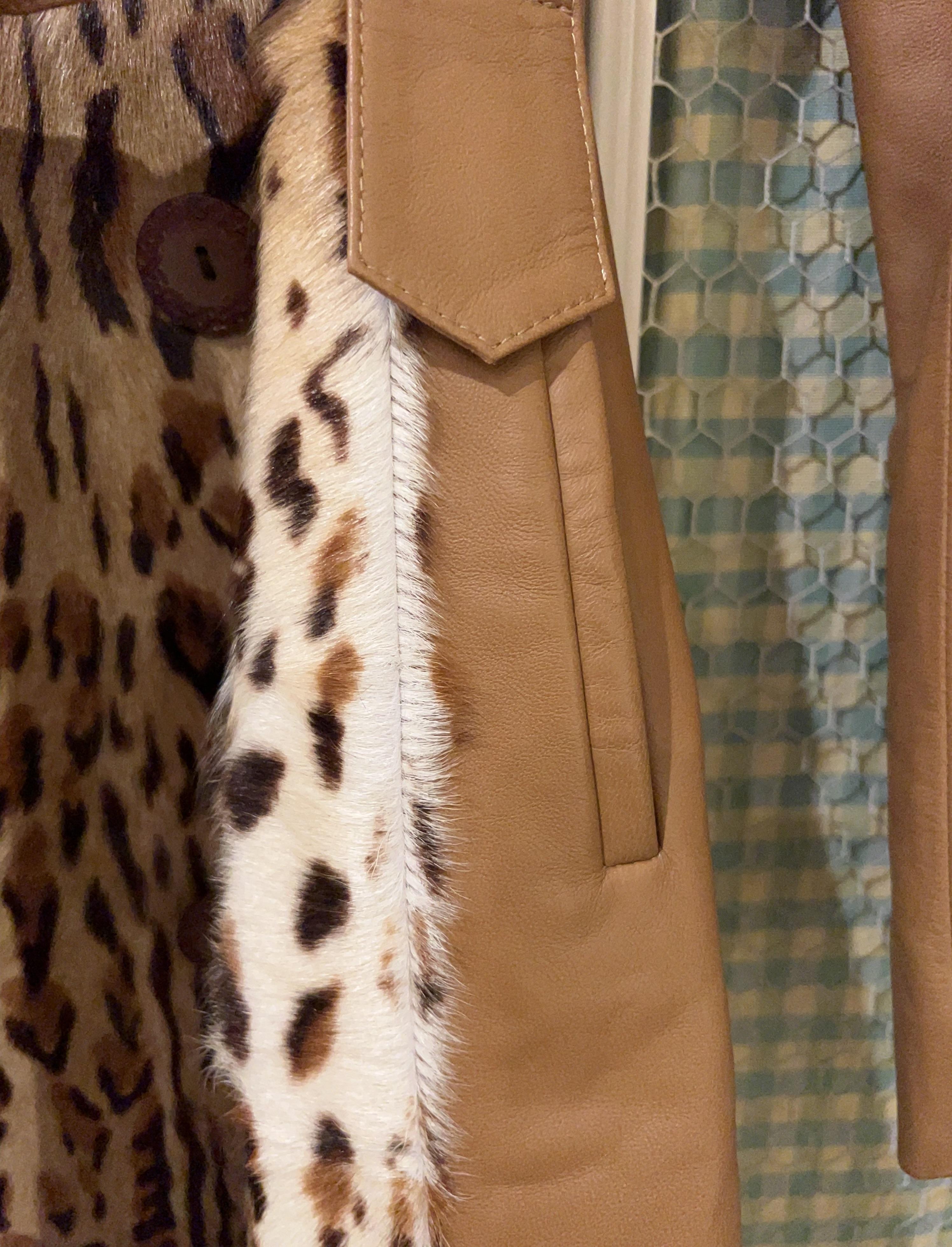 Long Leopard and brown Leather Coat For Sale 4