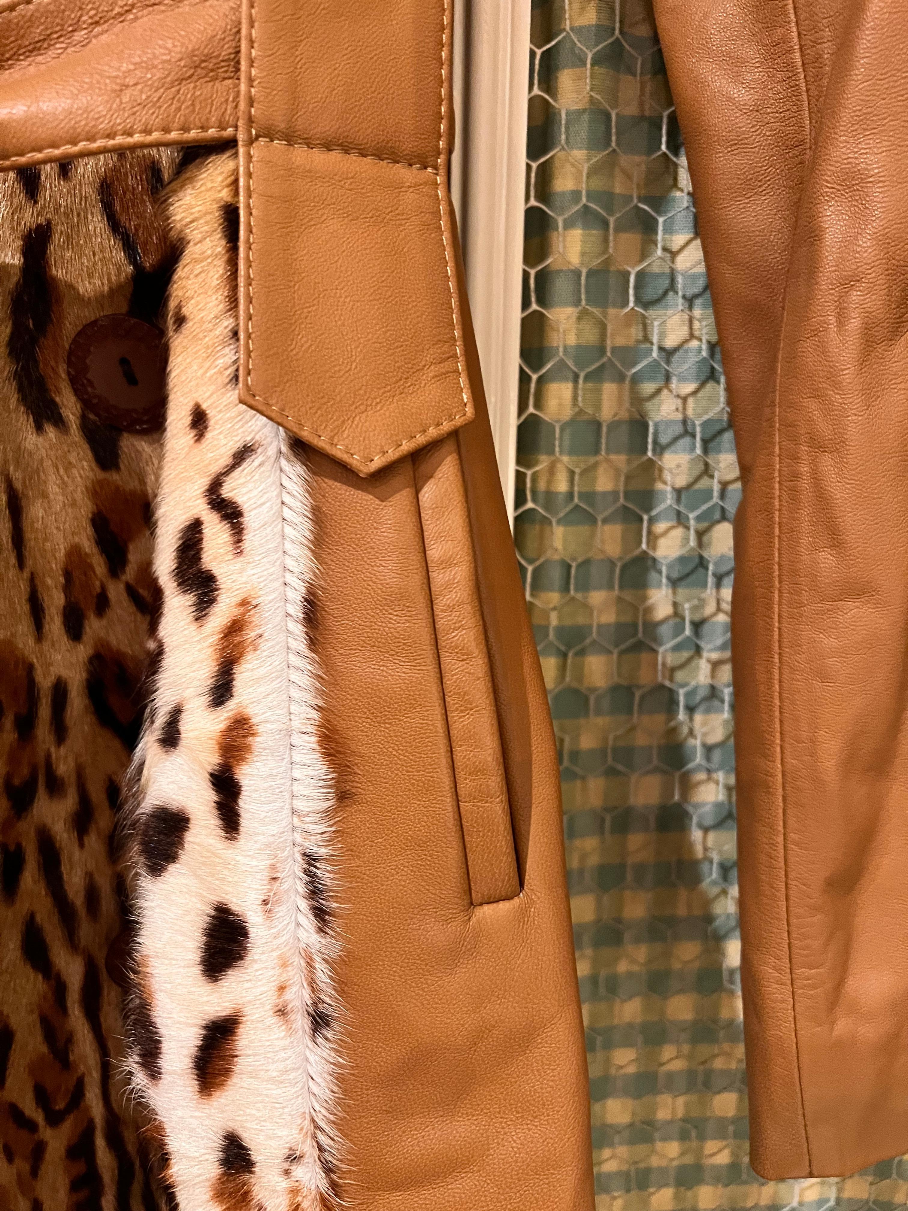 Long Leopard and brown Leather Coat For Sale 5
