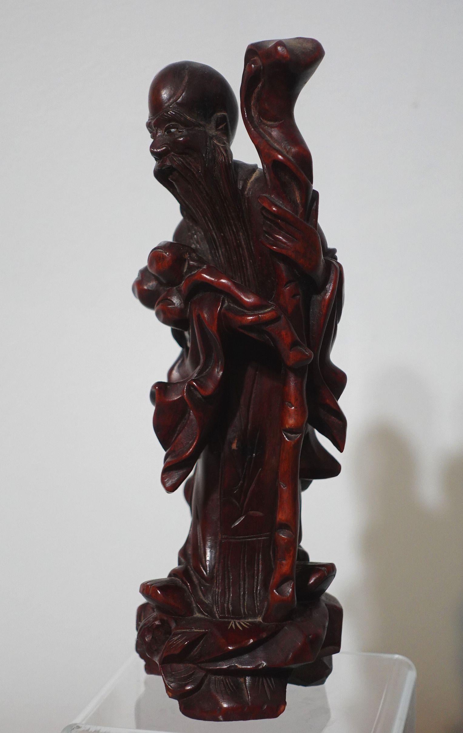 Bouddha de longue vie en bois sculpté en vente 3