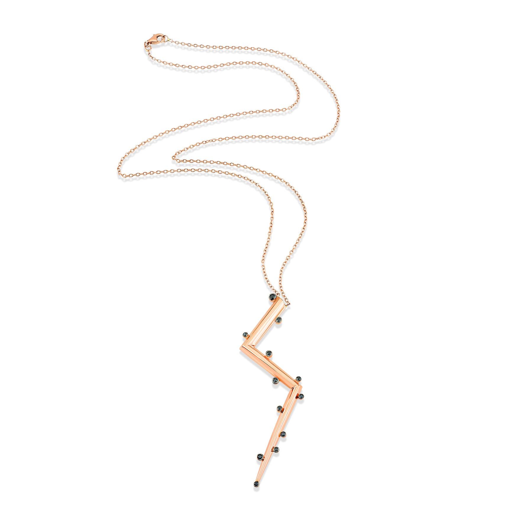 Long ightning Necklace With Black Diamond İn 14K Rose Gold By Selda Jewellery

Additional Information:
Collection: Thunder Collection
14k Rose Gold
0.22ct Black Diamond
Pendant Height 8cm
Chain Length 60cm