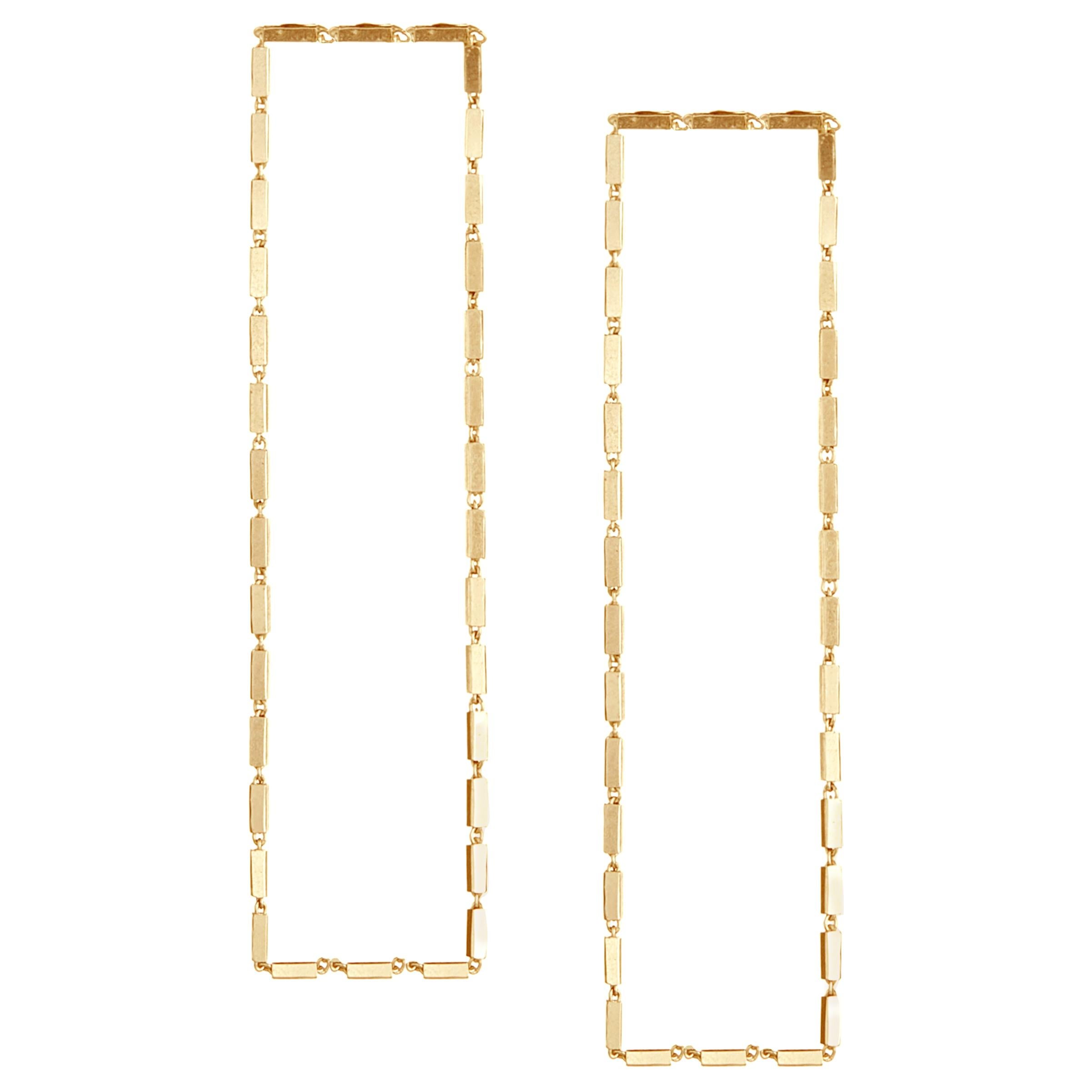 Earrings Long Light Box Chain Rectangular 18k Gold-Plated Silver Greek Earrings For Sale