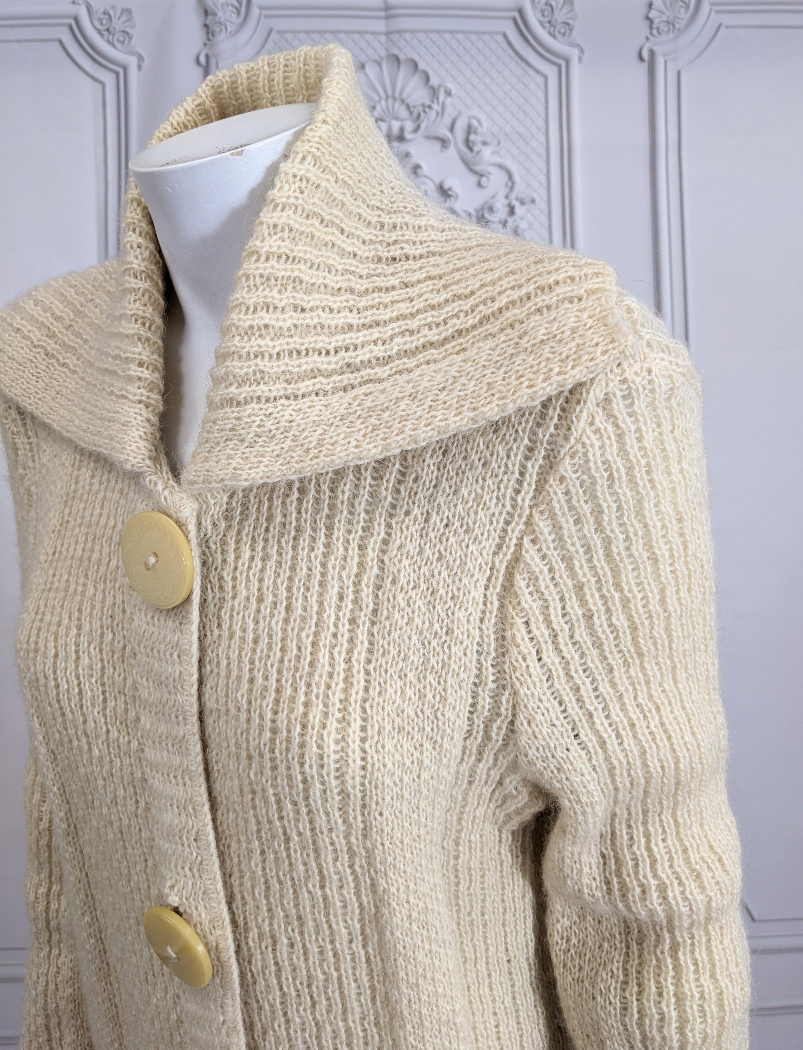 Women's or Men's Long Line Ribbed Wool Sweater Cardigan For Sale