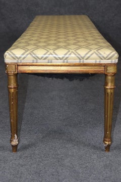 Long Louis XVI Style Gold Gilt Upholstered Window Bench Circa 1950
