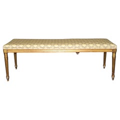 Long Louis XVI Style Gold Gilt Upholstered Window Bench Circa 1950