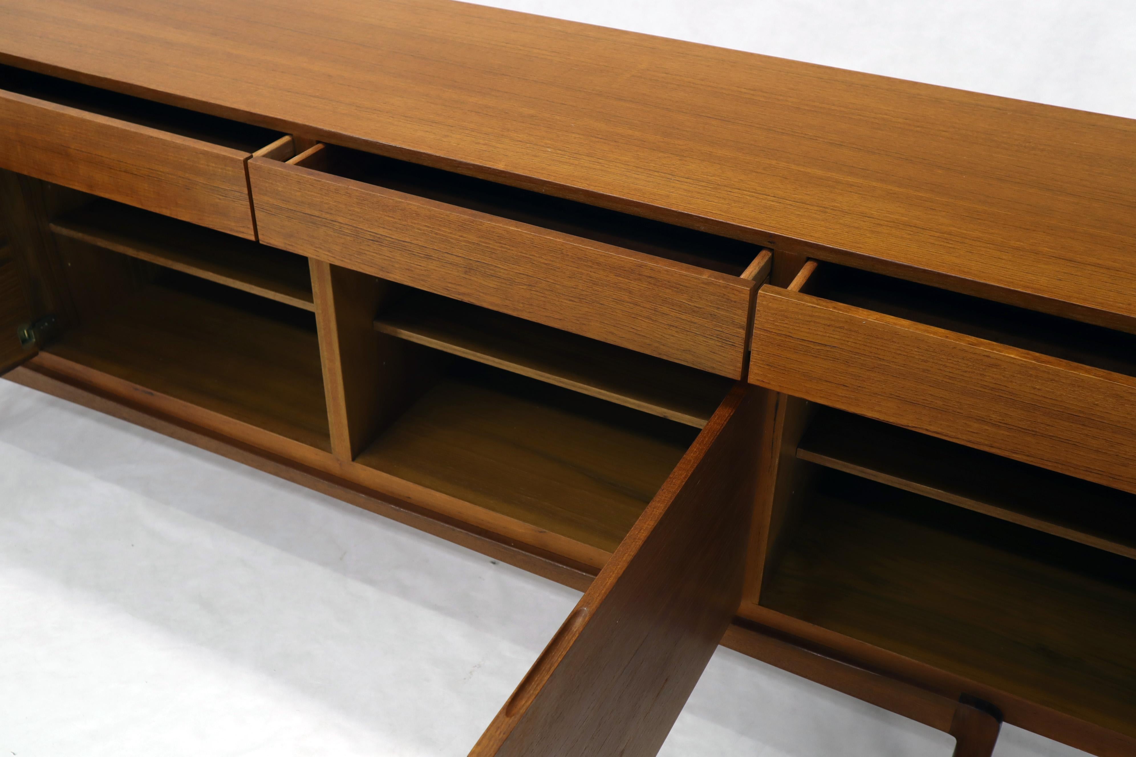 Long Low Danish Mid-Century Modern Credenza Four Doors and Drawers Compartments  4