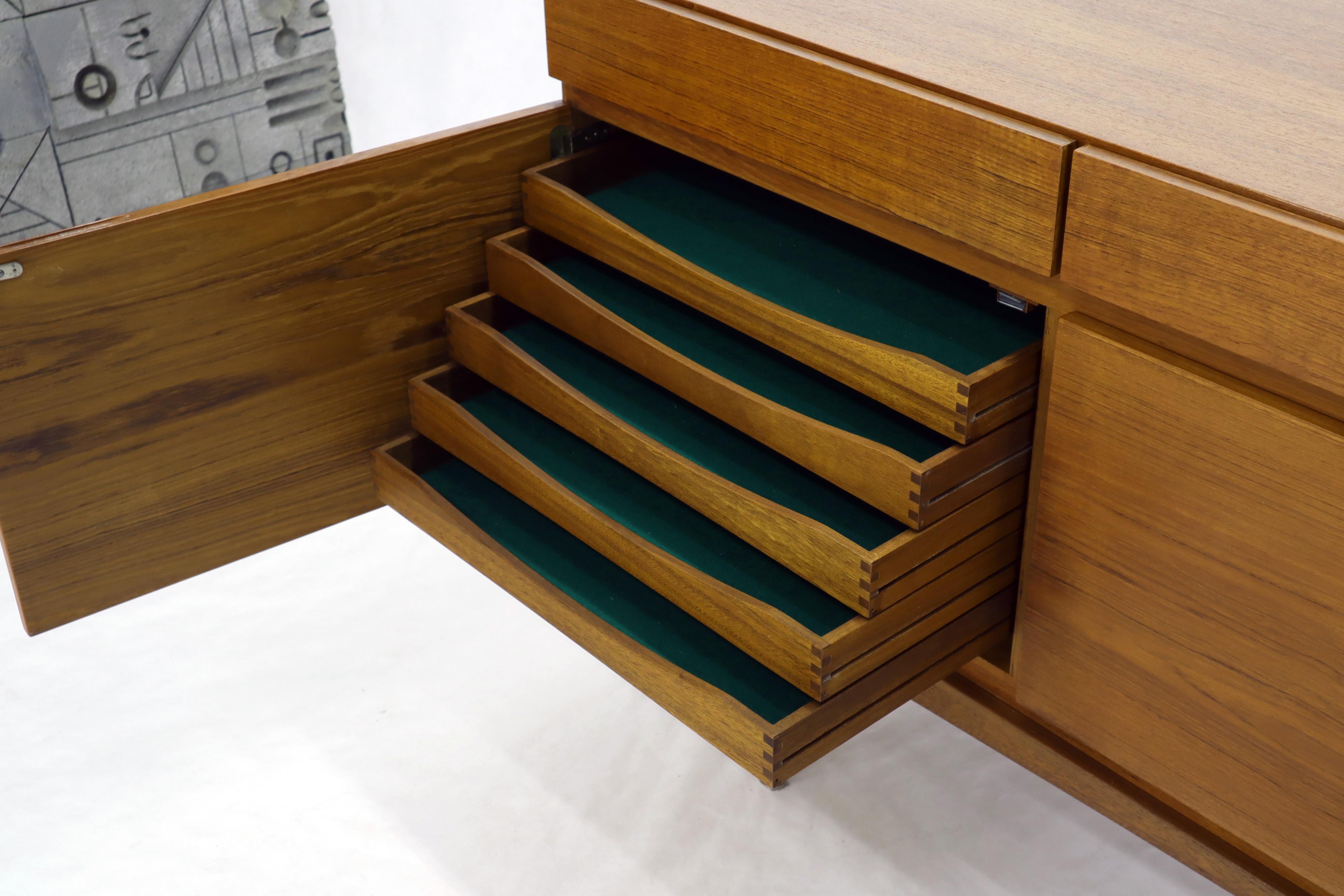 Lacquered Long Low Danish Mid-Century Modern Credenza Four Doors and Drawers Compartments 