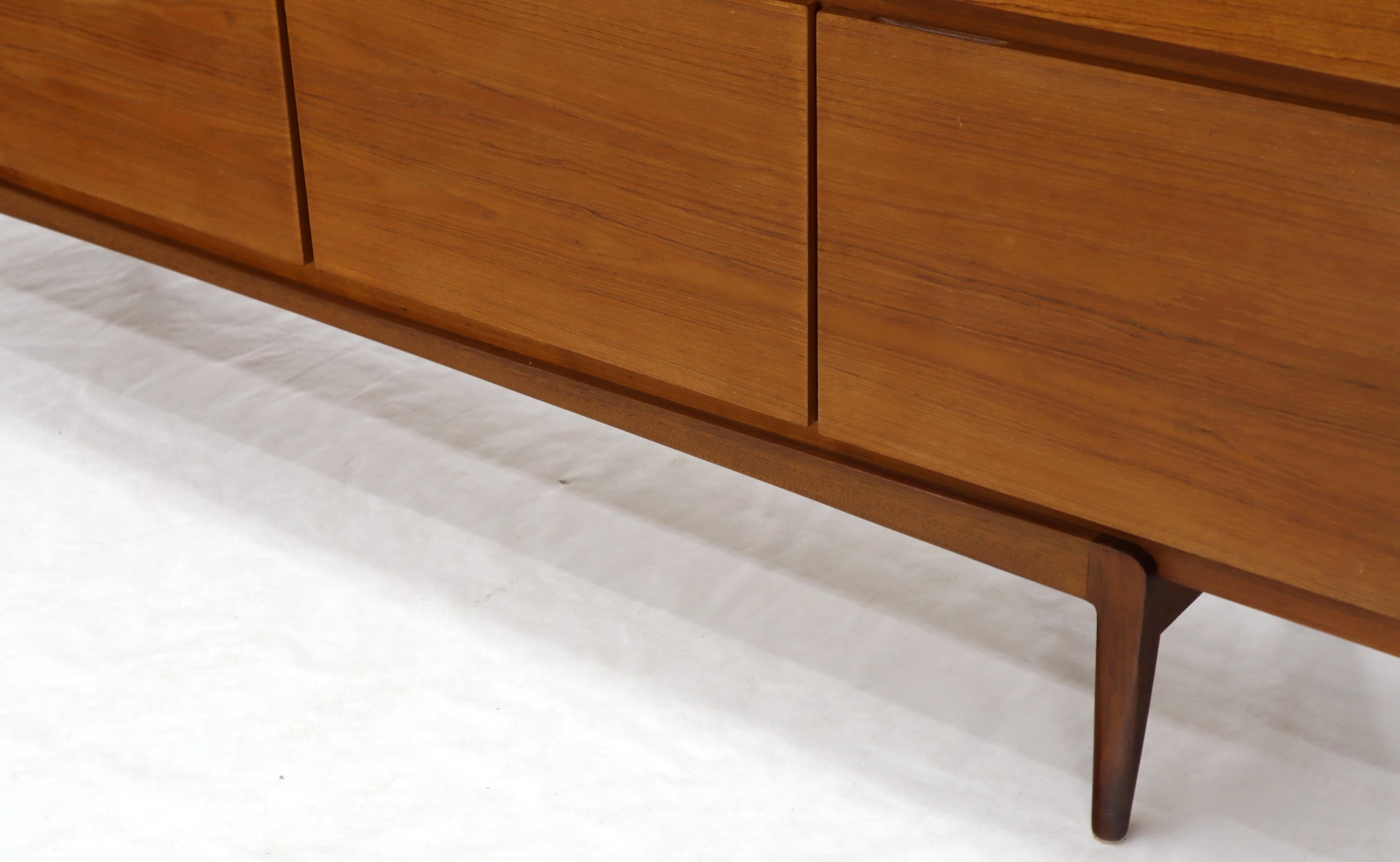 Teak Long Low Danish Mid-Century Modern Credenza Four Doors and Drawers Compartments