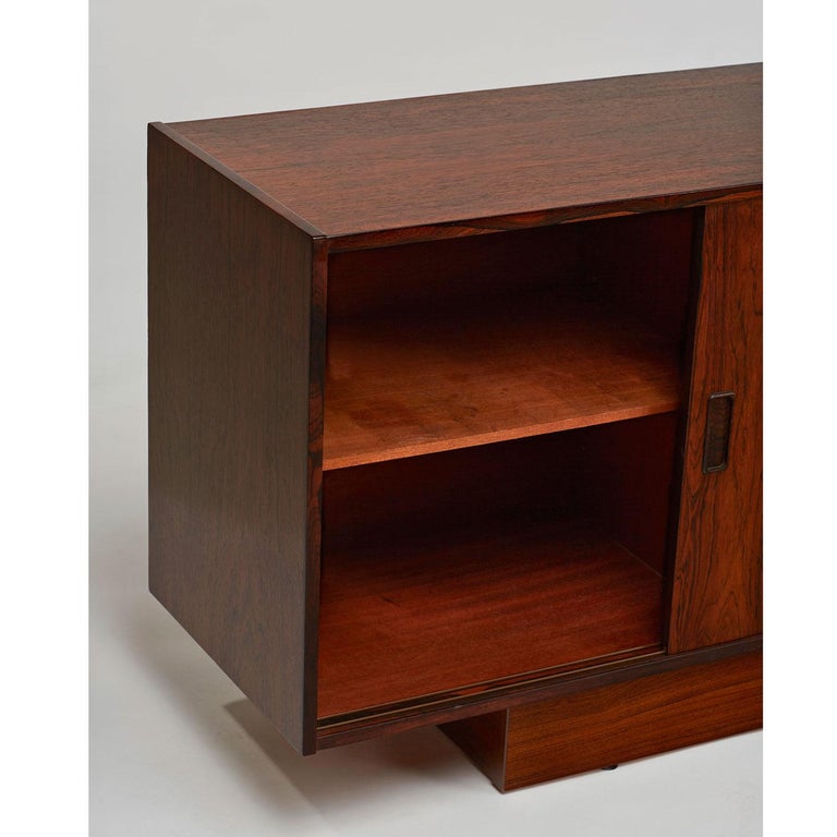 Long Low Danish Modern Rosewood Sliding Door Front ...