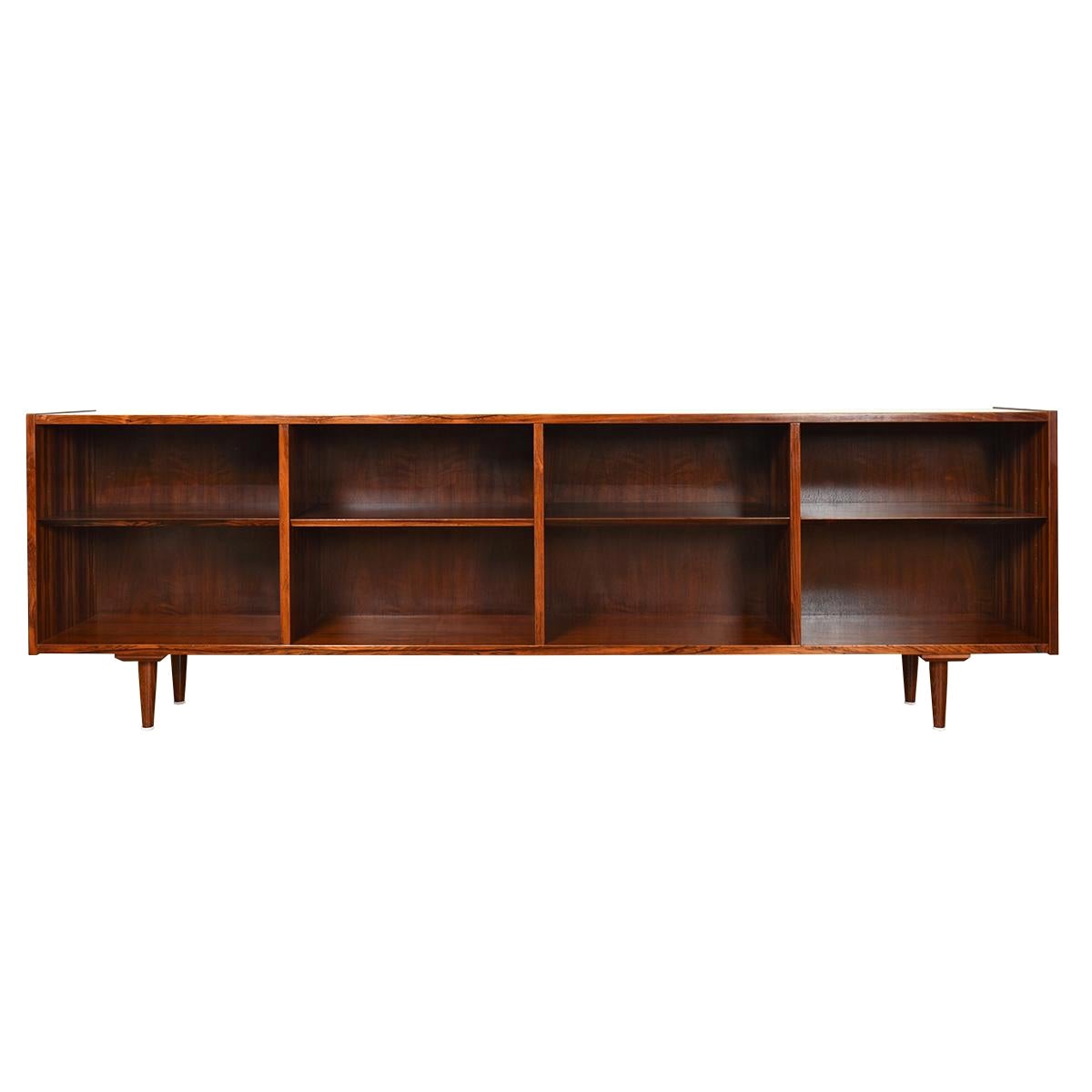 Long + Low Danish Rosewood Open Bookcase Storage