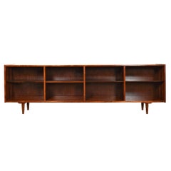 Long + Low Danish Rosewood Open Bookcase Storage