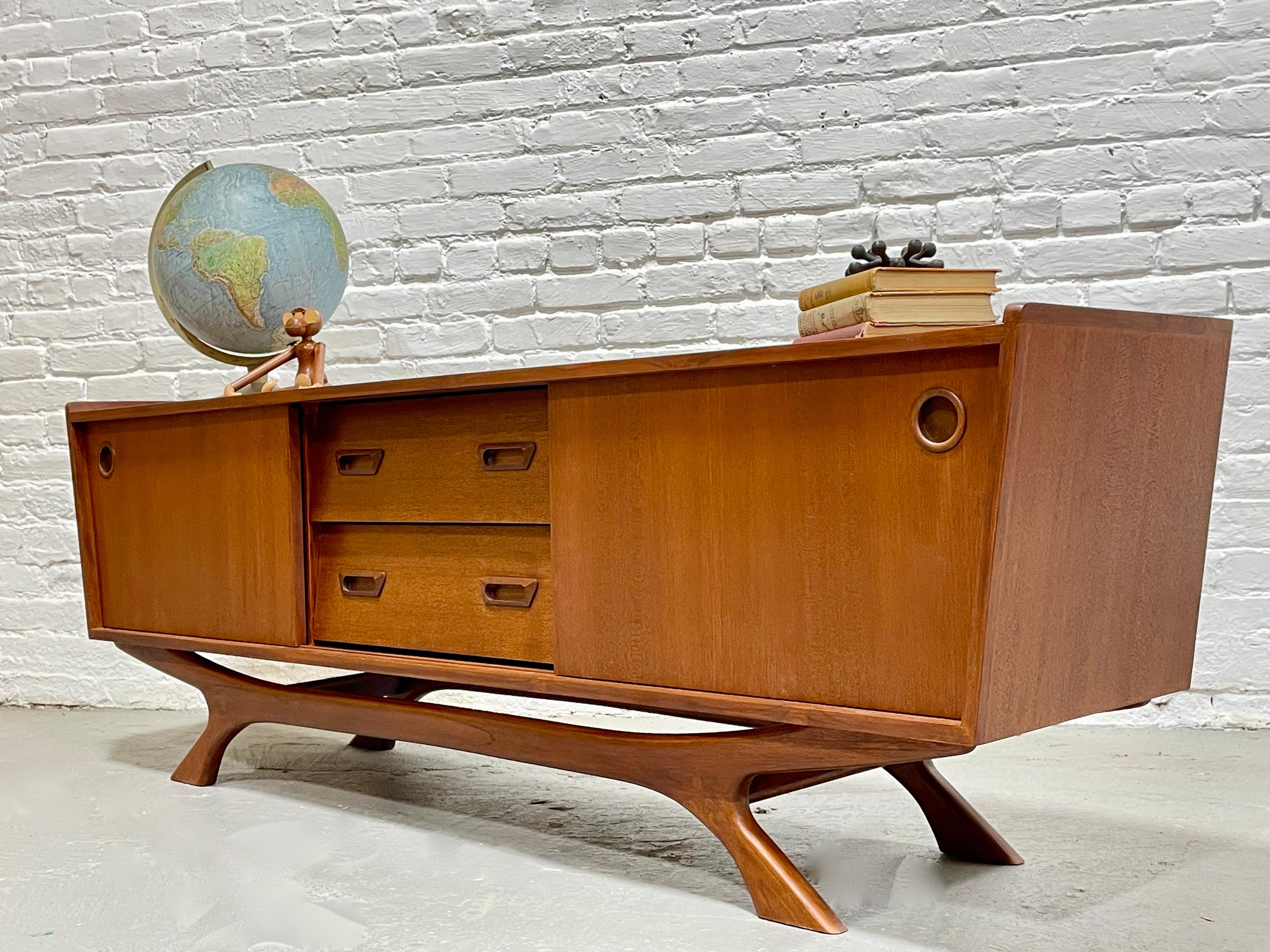 Contemporary Long + Low Mid-Century Modern Styled Teak Credenza Media Stand