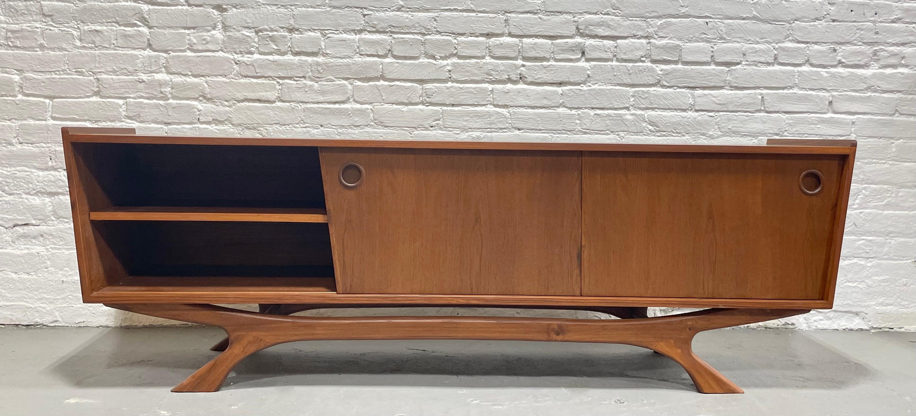 Wood Long + Low Mid-Century Modern Styled Teak Credenza Media Stand
