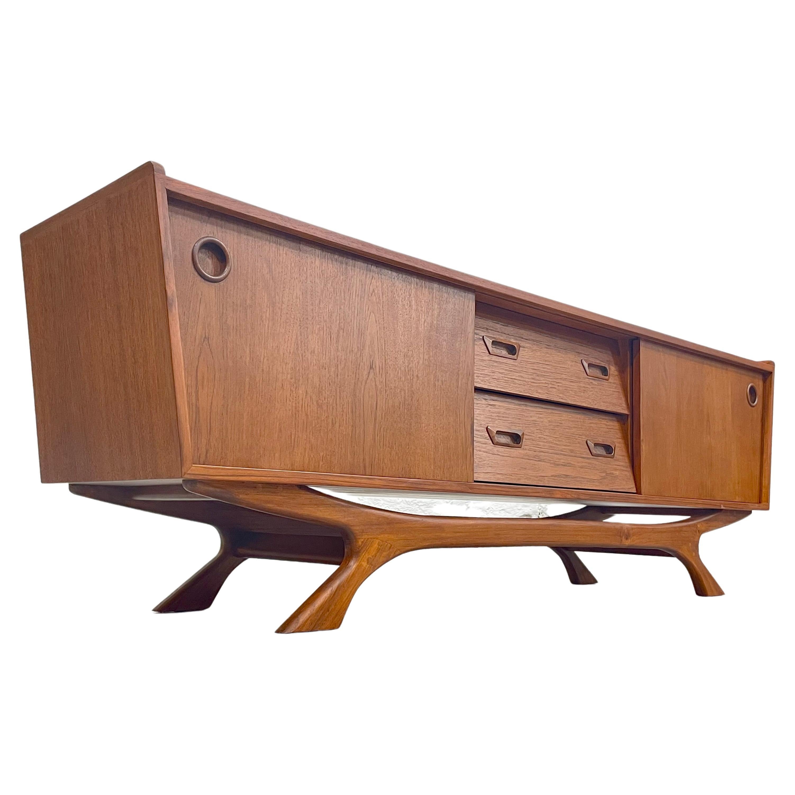 Long + Low Mid-Century Modern Styled Teak Credenza Media Stand