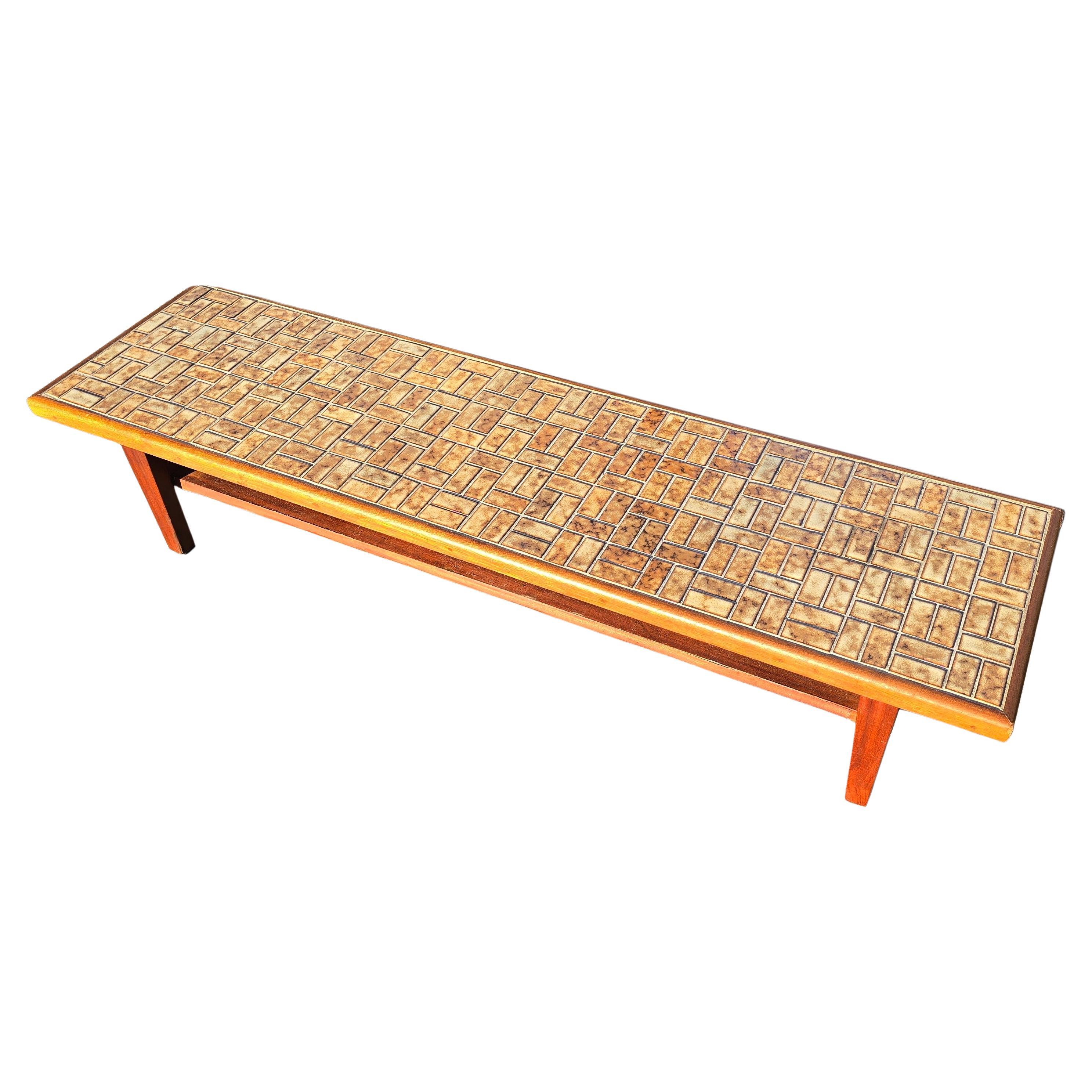 Long Low Mid-Century Tiled Coffee Table or Sofa Side Table, circa 1960s