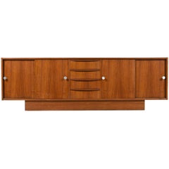 Long Low Scandinavian Modern Teak Sliding Door Front Credenza Made in Denmark