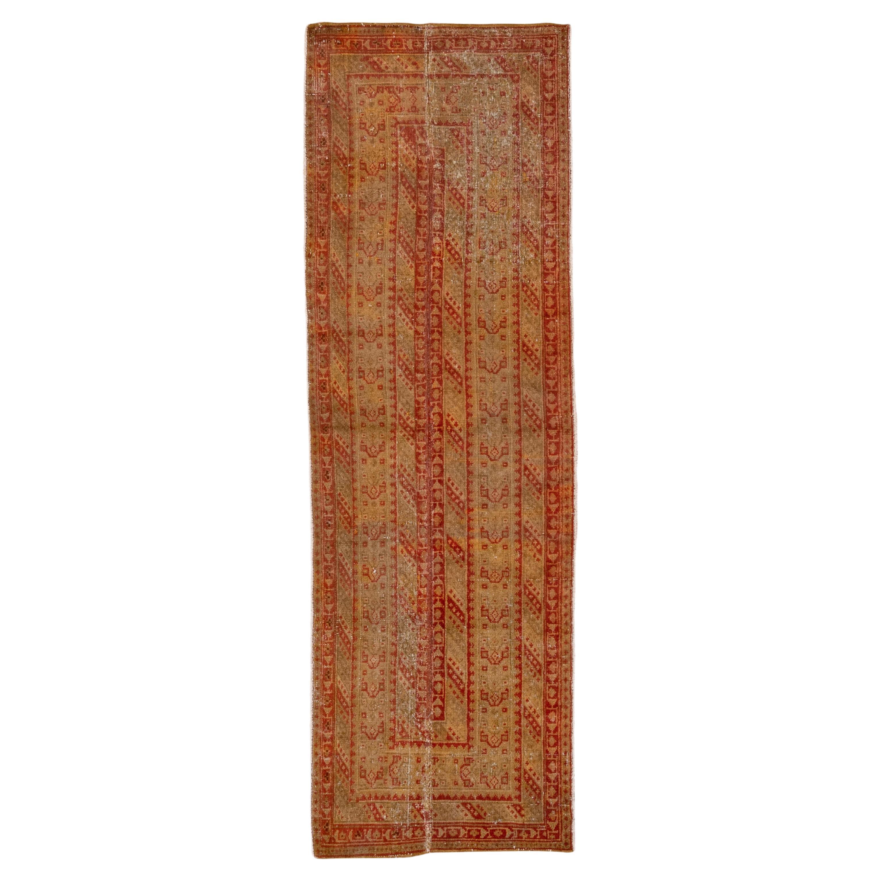 Long Malayer Runner in Golden Orange and Rusted Lemon For Sale