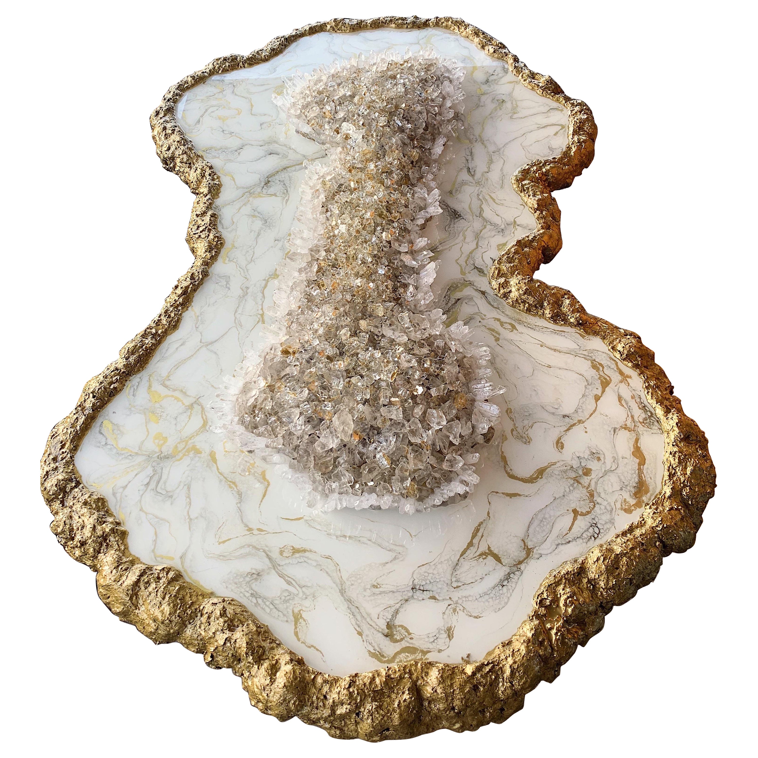 Longue table basse en marbre et résine de quartz