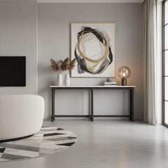 Consola larga con tapa de mármol y base giratoria de cebada