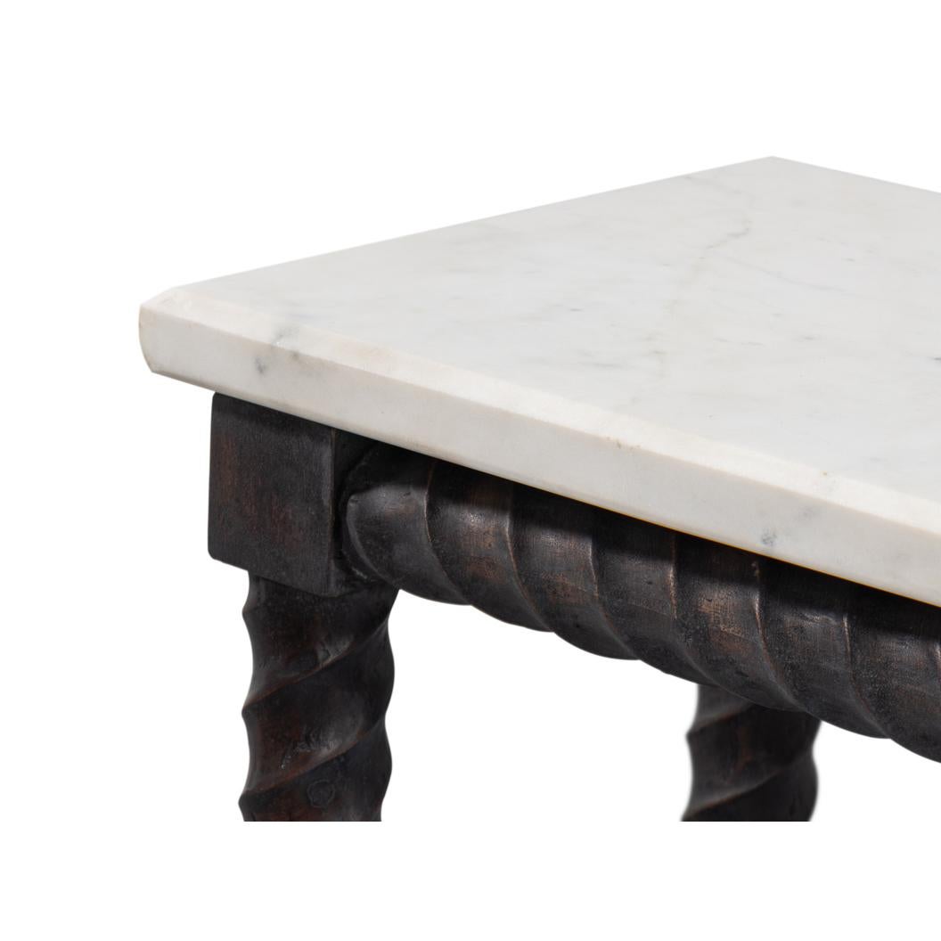 Consola larga con tapa de mármol y base giratoria de cebada Siglo XXI y contemporáneo en venta
