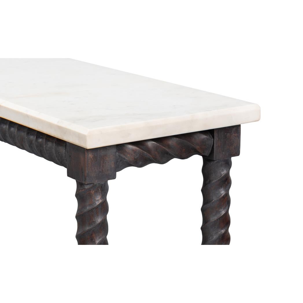 Consola larga con tapa de mármol y base giratoria de cebada en venta 2