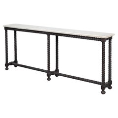 Long Marble Top Console with Barley Twist Base