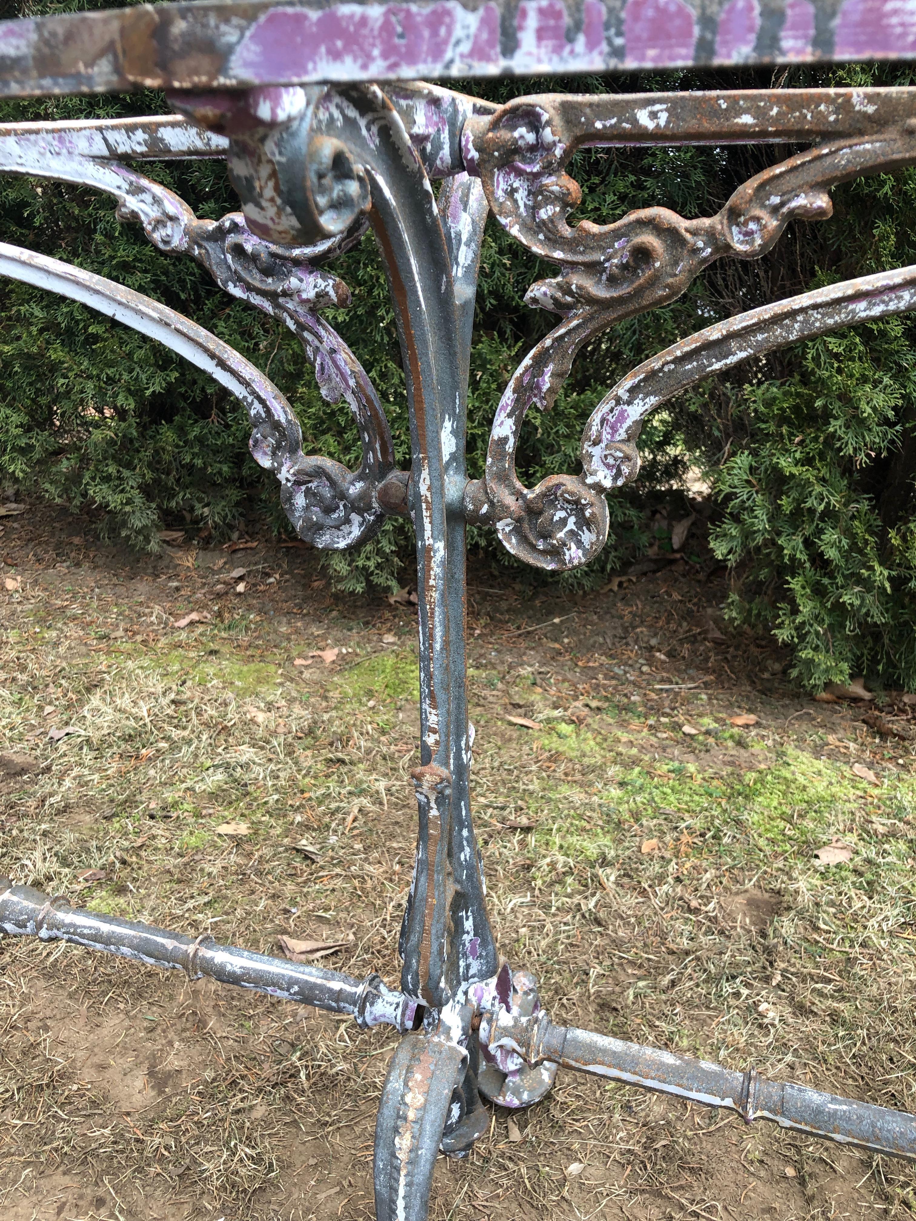 Long Marble-Topped Belgian Cast Iron Console Table with Art Nouveau Supports 8