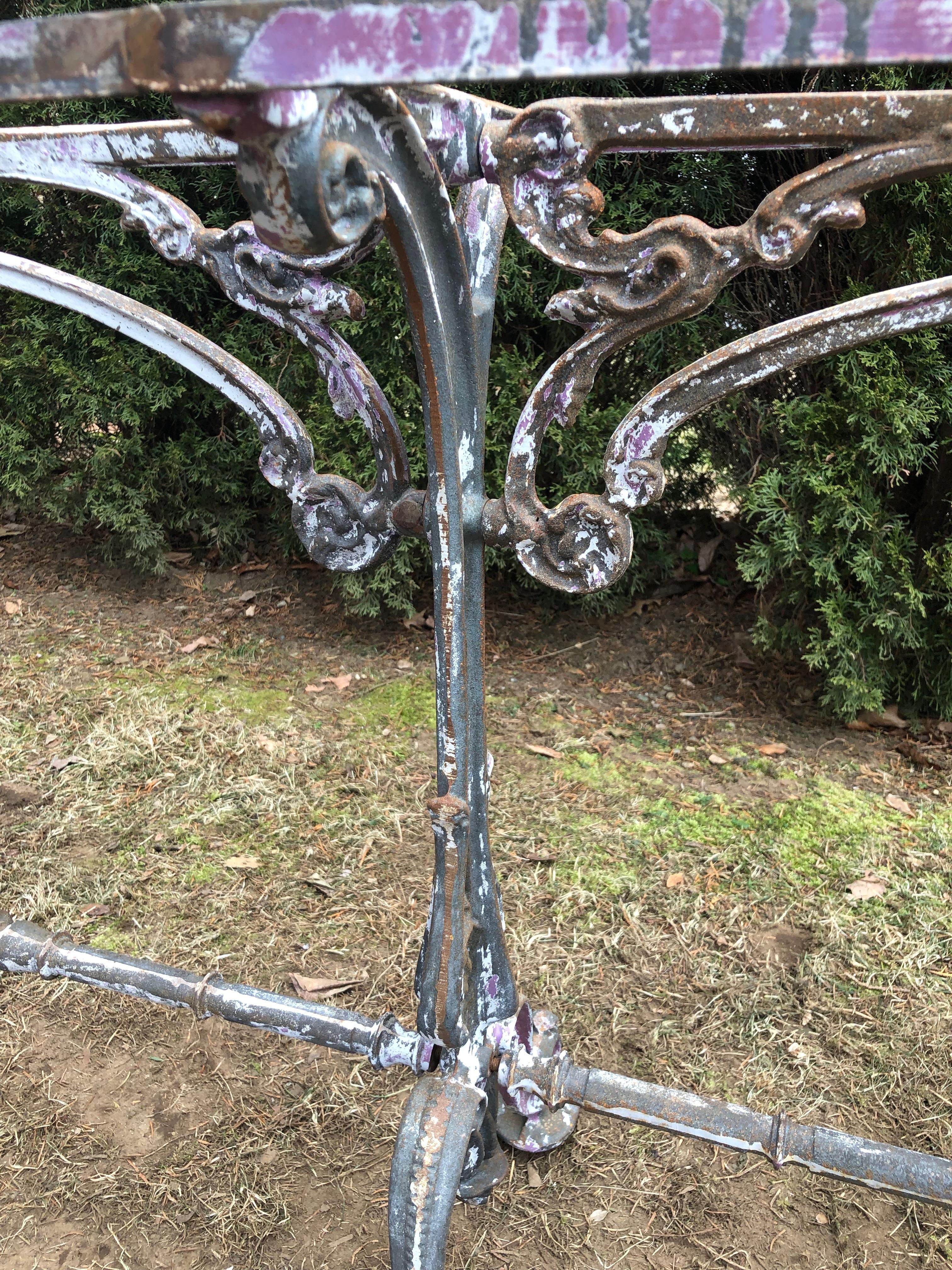 Long Marble-Topped Belgian Cast Iron Console Table with Art Nouveau Supports 9