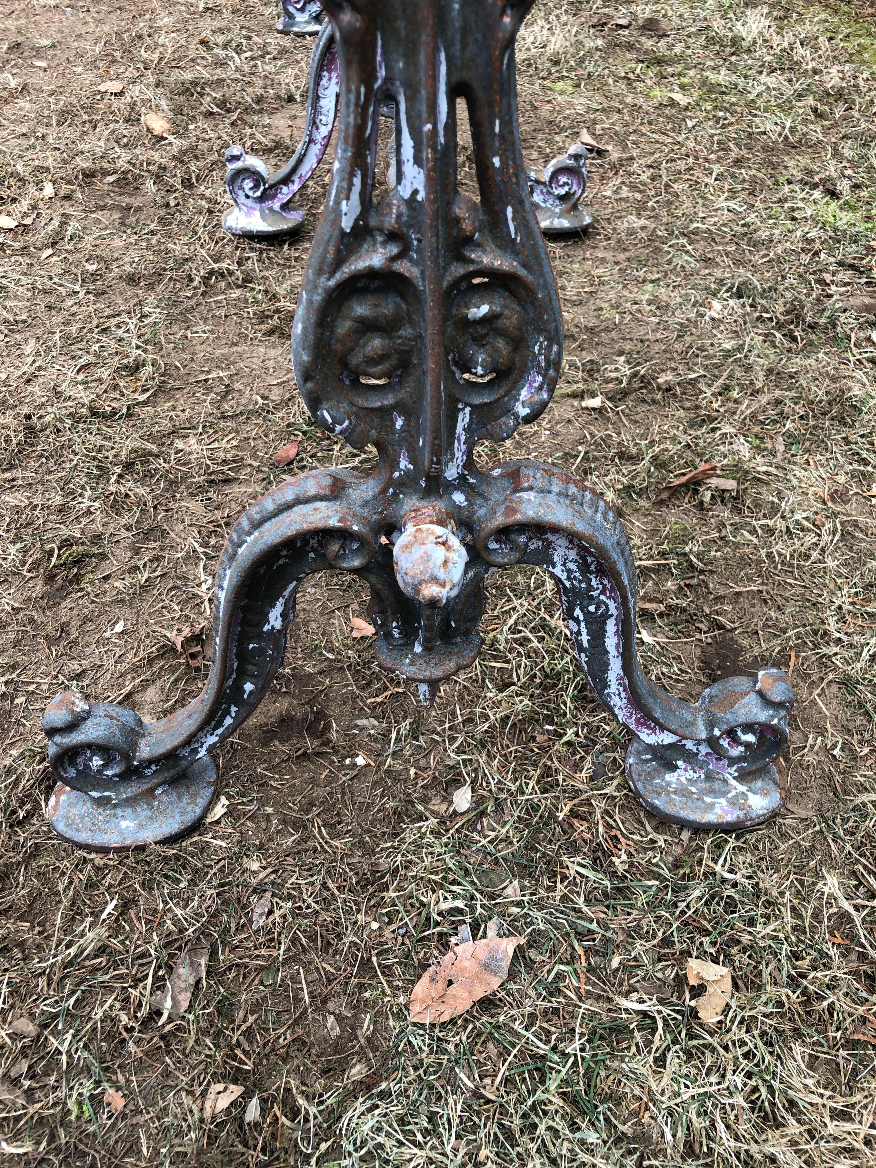 Long Marble-Topped Belgian Cast Iron Console Table with Art Nouveau Supports 10
