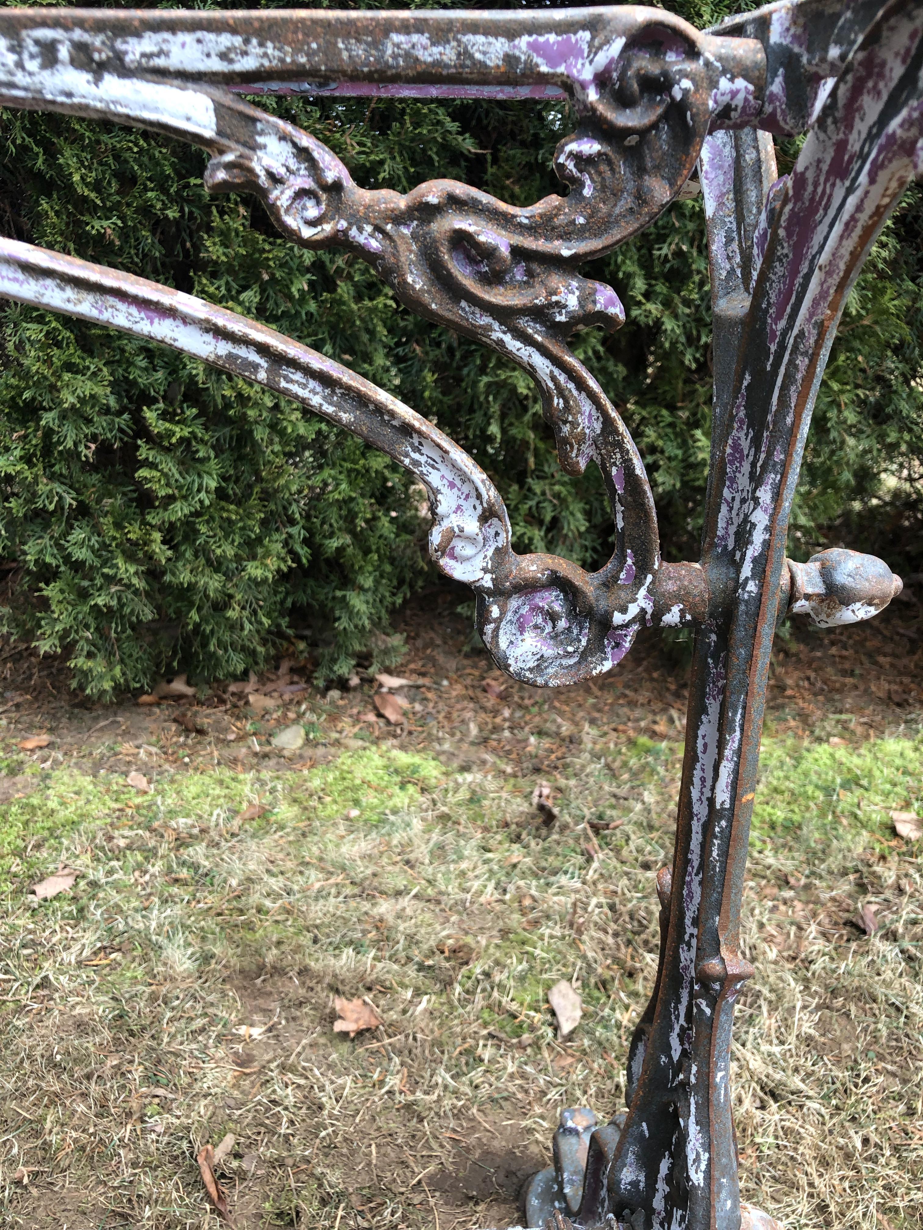 Long Marble-Topped Belgian Cast Iron Console Table with Art Nouveau Supports 12