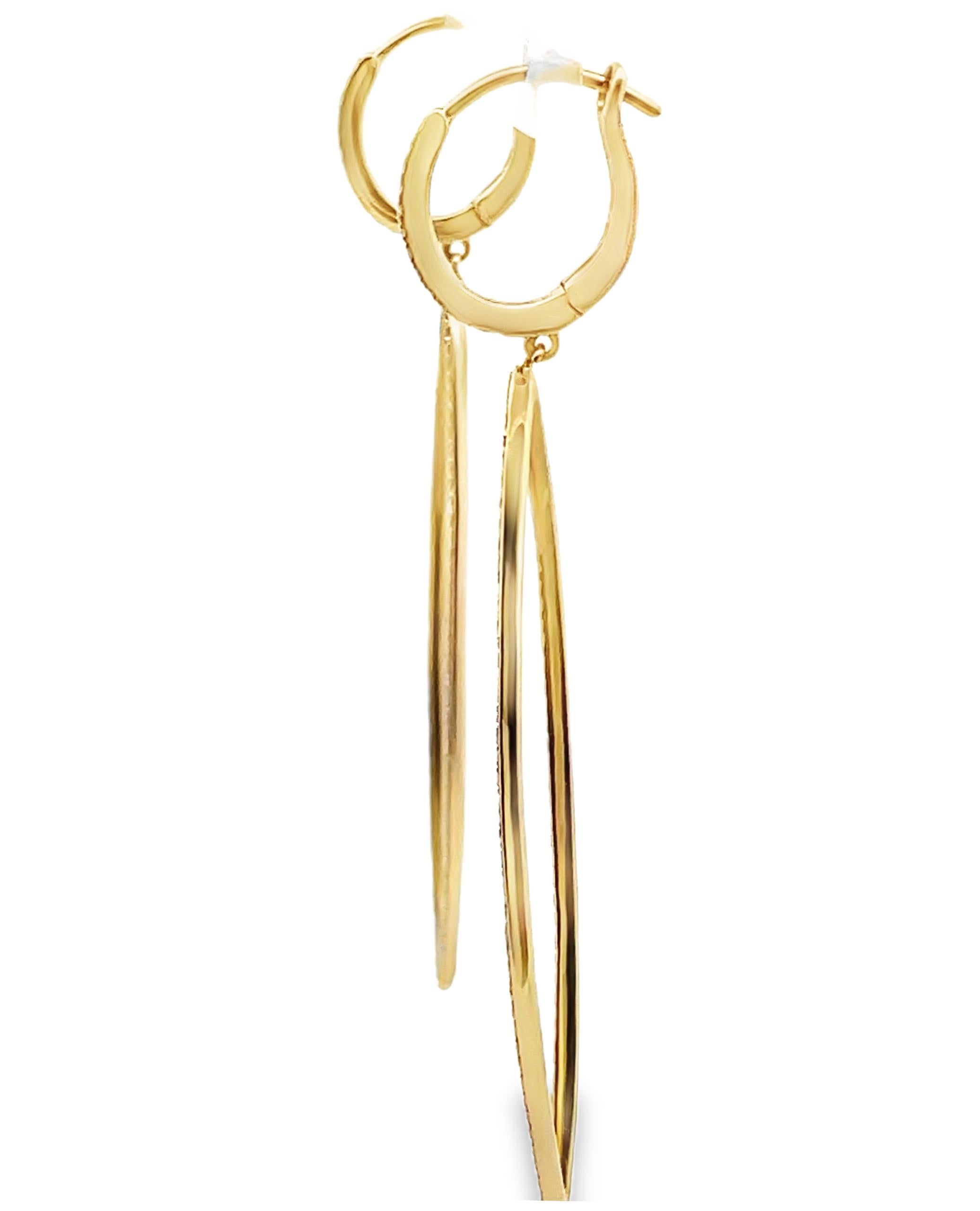 Pendientes Marquesa Largos de Oro Amarillo de 14K y Diamantes con Cierre Trasero Corte redondo en venta