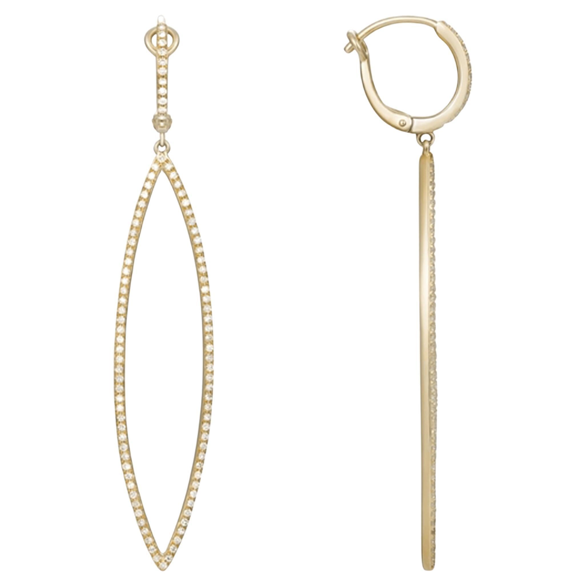 Pendientes Marquesa Largos de Oro Amarillo de 14K y Diamantes con Cierre Trasero en venta