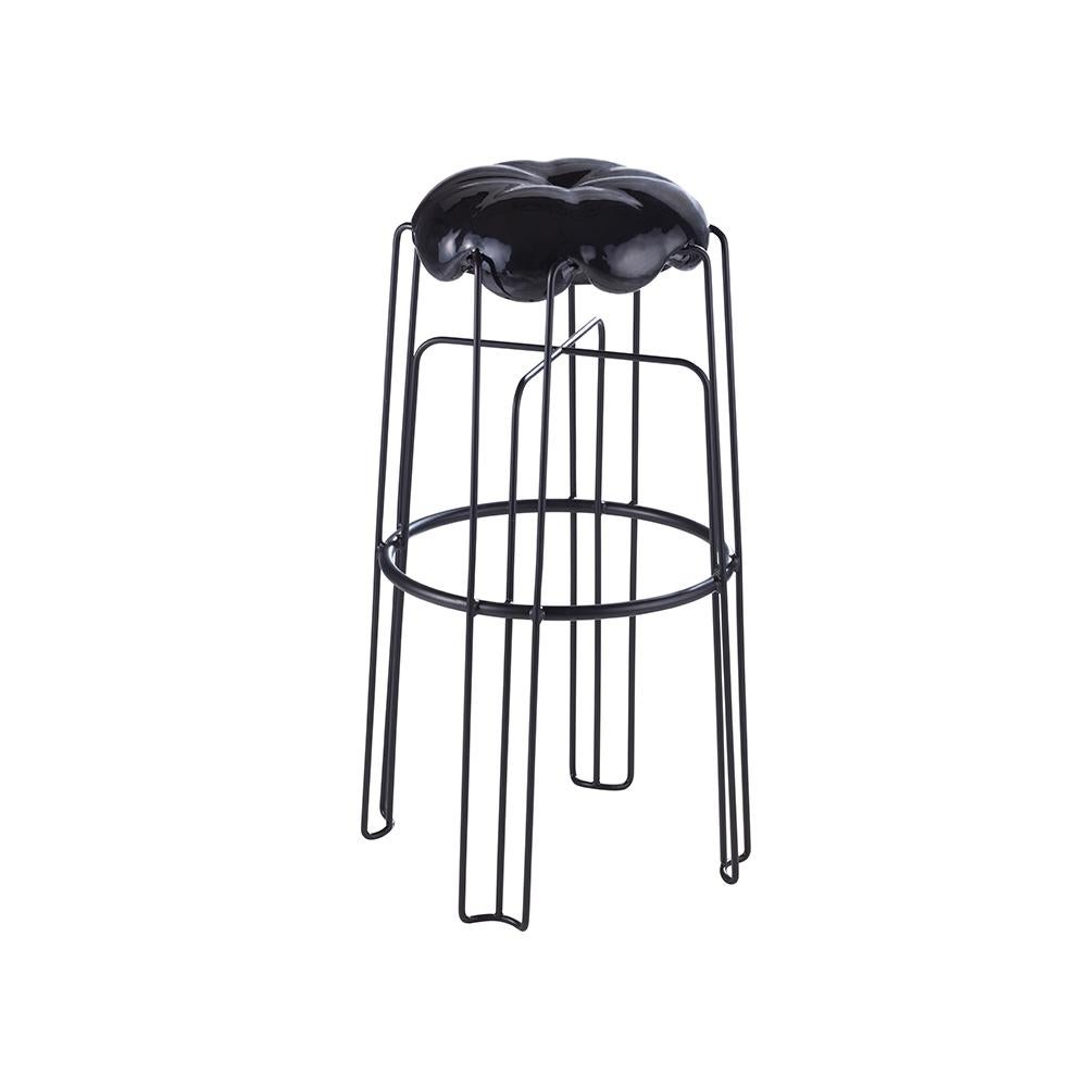 Long Marshmallow Stool by Paul Ketz in Fetish Black, Polyurethane Foam and Steel For Sale