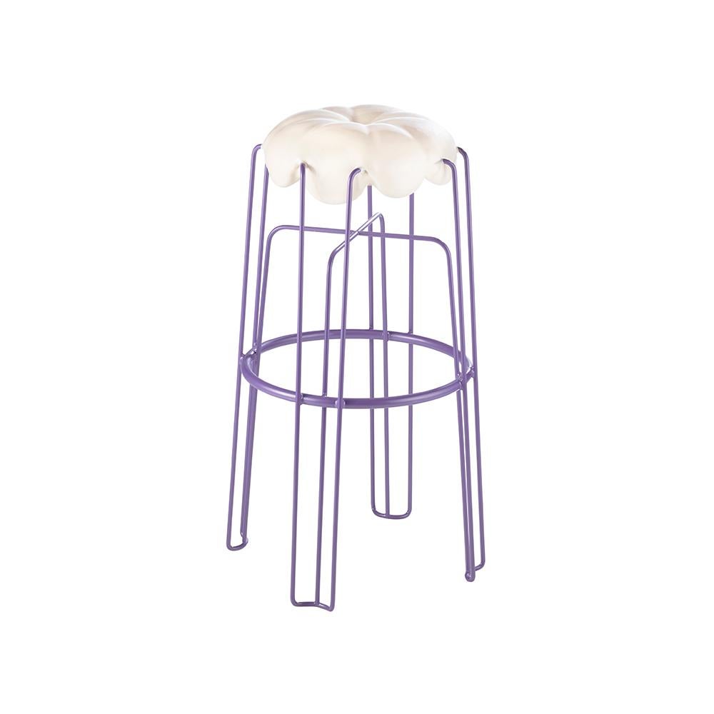 German Long Marshmallow Stool by Paul Ketz in Iceberg, Polyurethane Foam and Steel For Sale