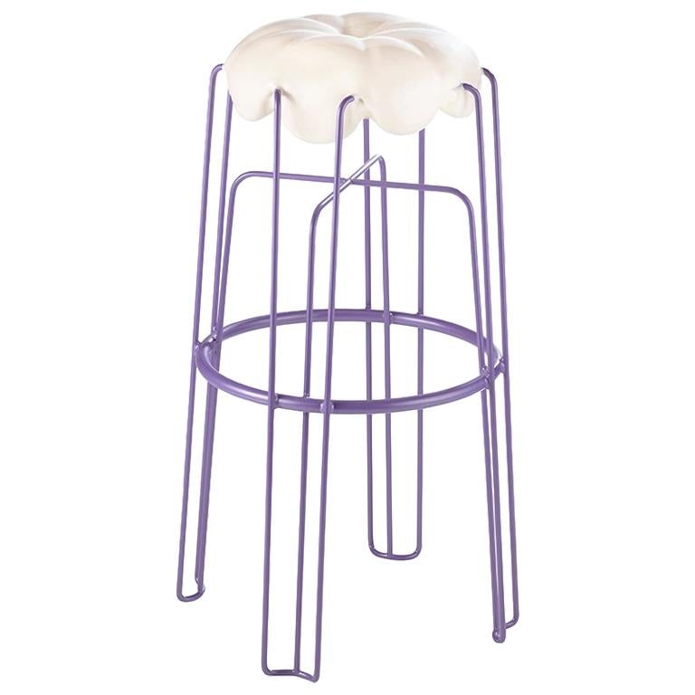 Long Marshmallow Stool by Paul Ketz in Moonflower, Polyurethane Foam and Steel For Sale