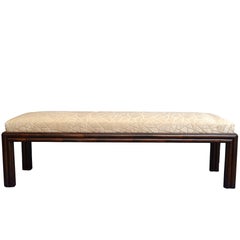 Mid-Century Modern Long McGuire Rattan Bench with Fabric Upholstery